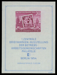 Tag der Briefmarke 1954, Wz. 2 X I. Der ungebrauchte Block mit ...